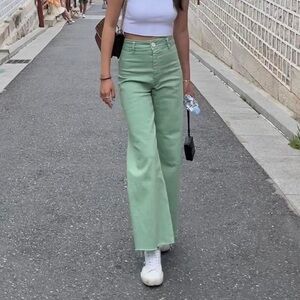 ZARA green straight wide leg jean pants